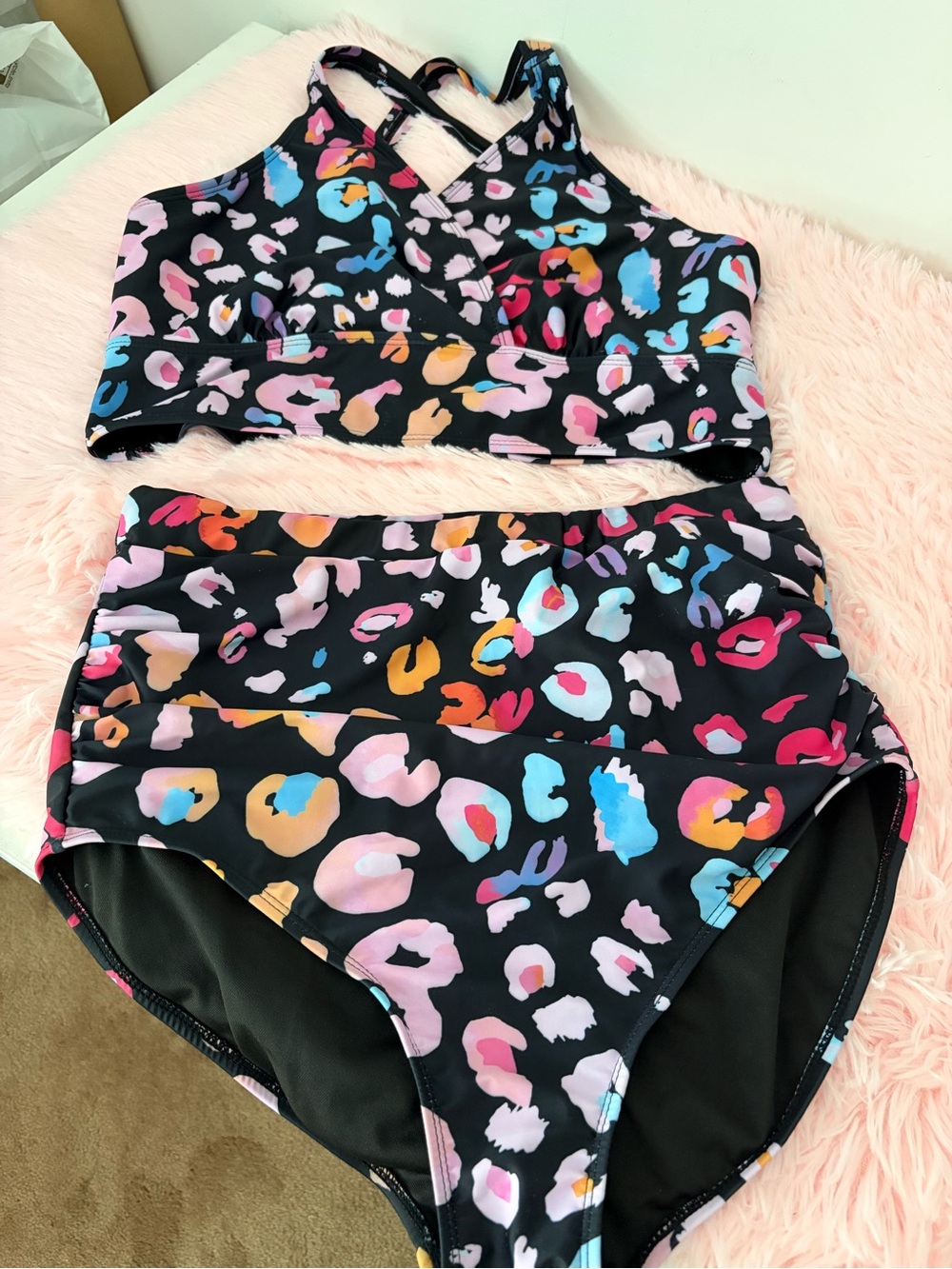 BloomChic Black Bikini with Multicolor Leopard Accents